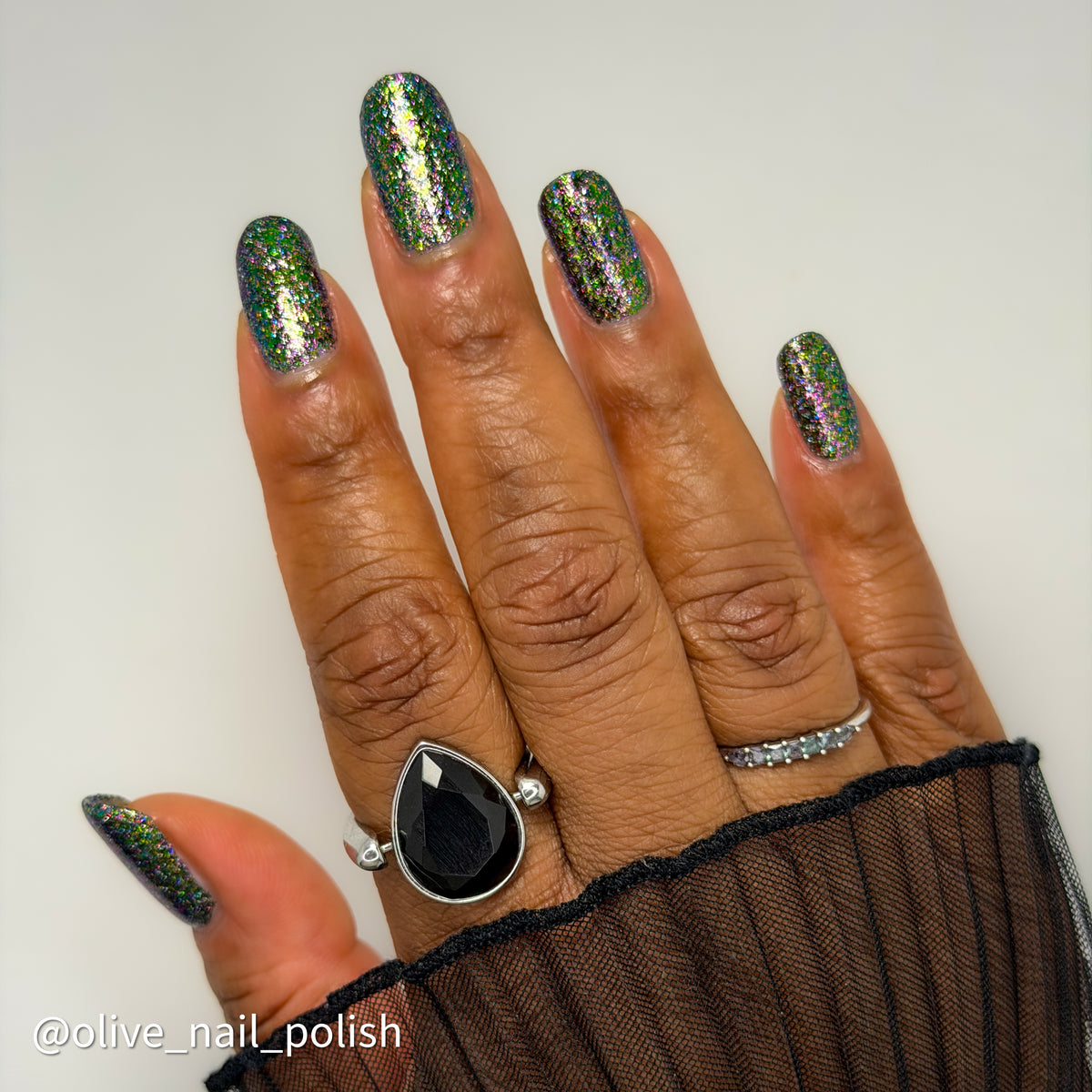 Lacquistry Nail Polish Fuck Your AI green purple grey flakie glitter