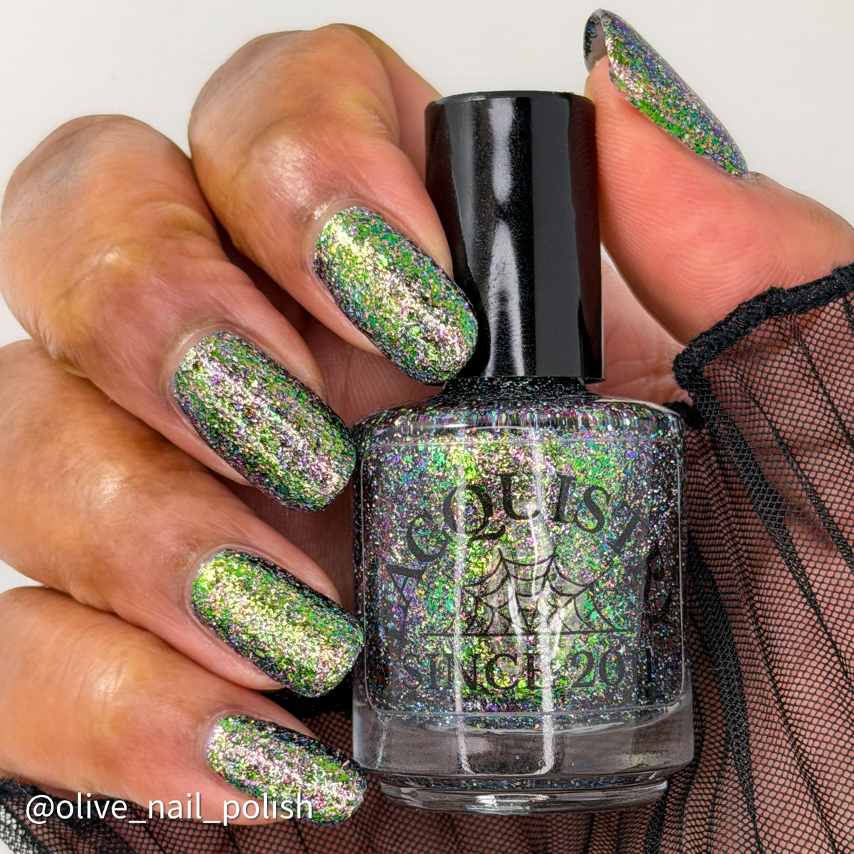 Lacquistry Nail Polish Fuck Your AI green purple grey flakie glitter