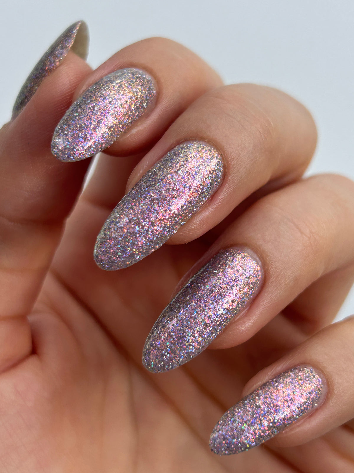 lavender sparkle and holo glitter pink nail polish