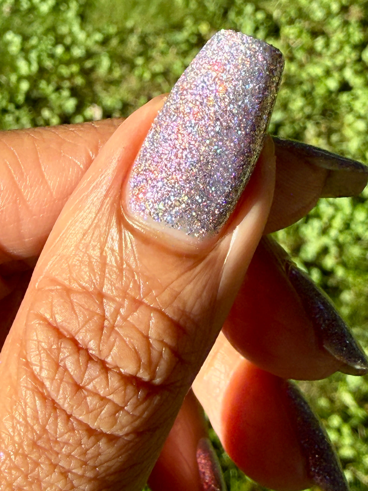 lavender sparkle and holo glitter pink nail polish