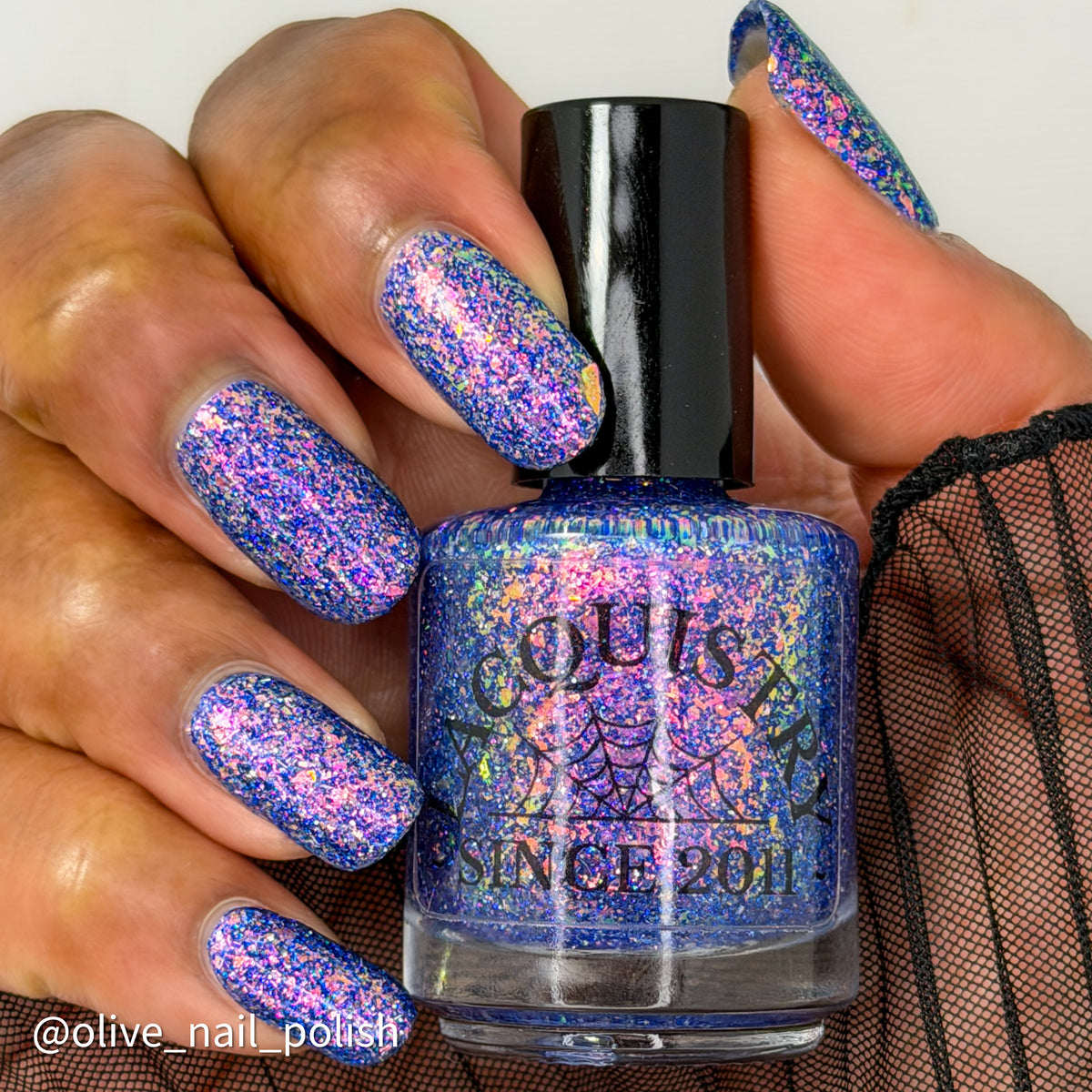 Bright Blue and purple glitter flakie Lacquistry polish Thriver Not survivor
