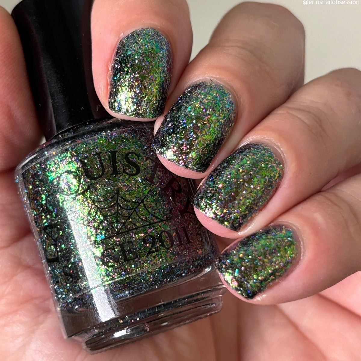 Lacquistry Nail Polish Fuck Your AI green purple grey flakie glitter