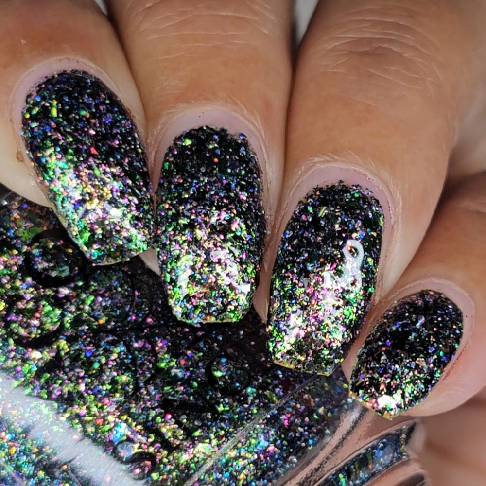 Lacquistry Nail Polish Fuck Your AI green purple grey flakie glitter