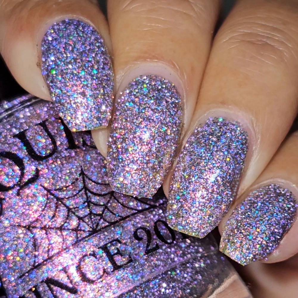 lavender sparkle and holo glitter pink nail polish START #88788 bottle says LACQUISTRY SINCE 2011