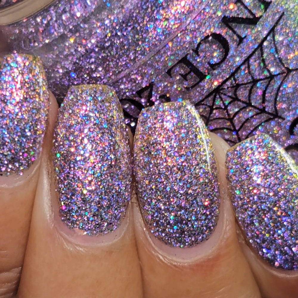 lavender sparkle and holo glitter pink nail polish 