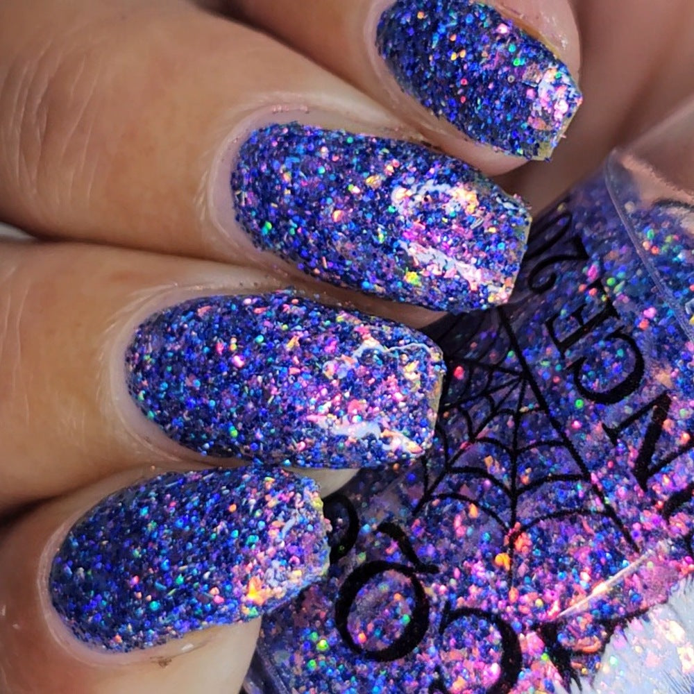 Bright Blue and purple glitter  flakie Lacquistry polish Thriver Not survivor