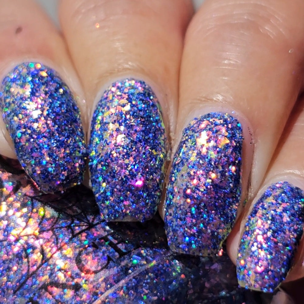 Bright Blue and purple glitter  flakie Lacquistry polish Thriver Not survivor