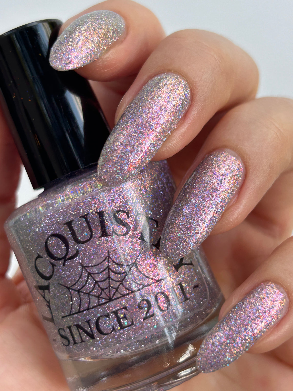 lavender sparkle and holo glitter pink nail polish START #88788 bottle says LACQUISTRY SINCE 2011