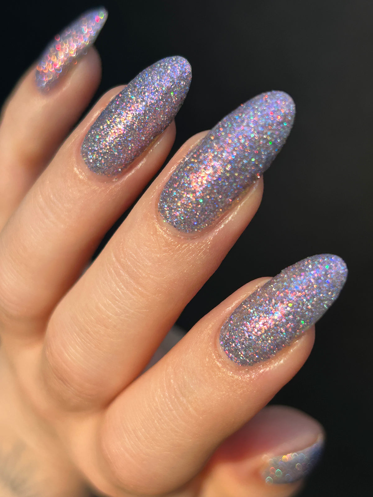 lavender sparkle and holo glitter pink nail polish