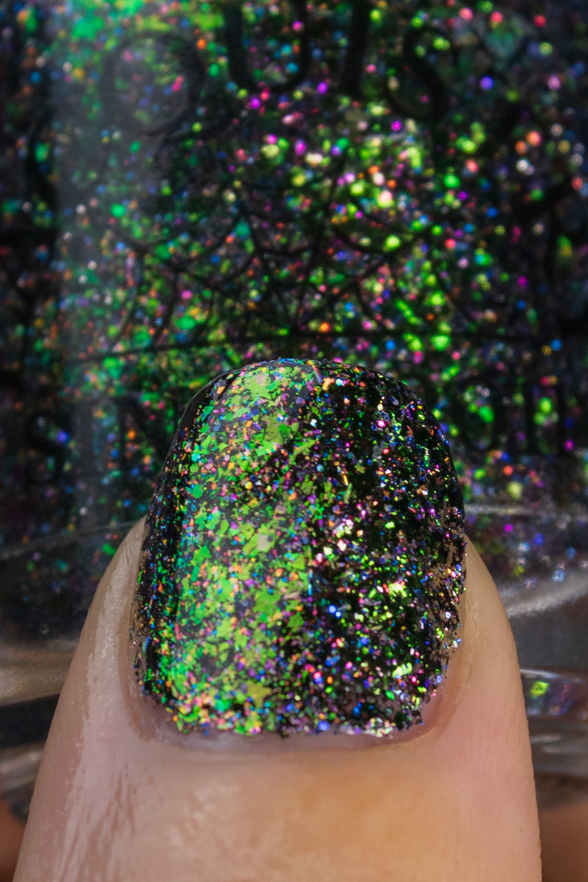 Lacquistry Nail Polish Fuck Your AI green purple grey flakie glitter