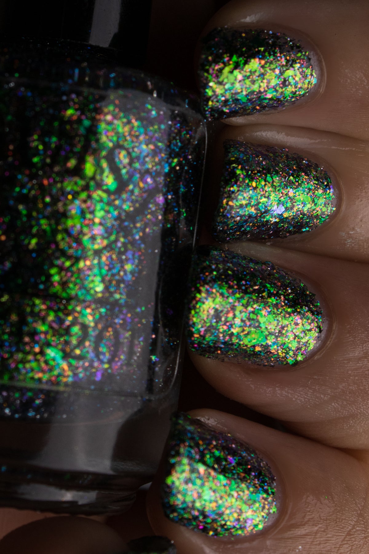 Lacquistry Nail Polish Fuck Your AI green purple grey flakie glitter