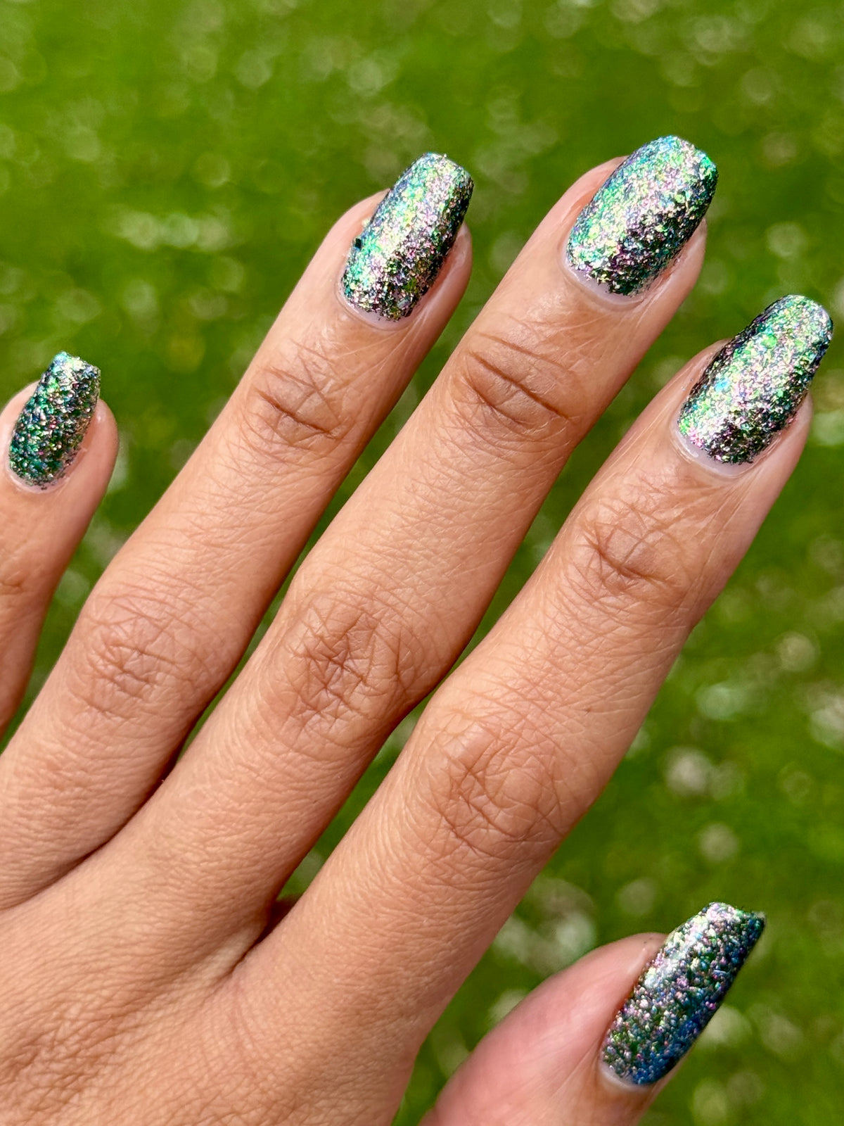 Lacquistry Nail Polish Fuck Your AI green purple grey flakie glitter