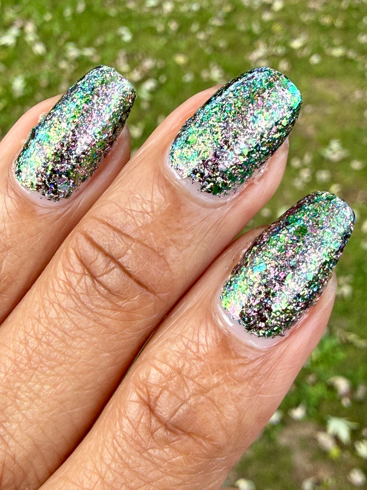 Lacquistry Nail Polish Fuck Your AI green purple grey flakie glitter