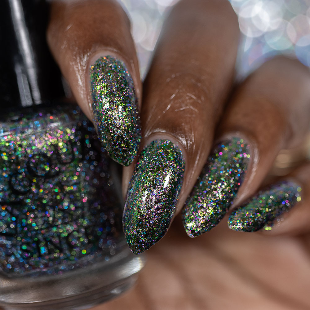 Lacquistry Nail Polish Fuck Your AI green purple grey flakie glitter