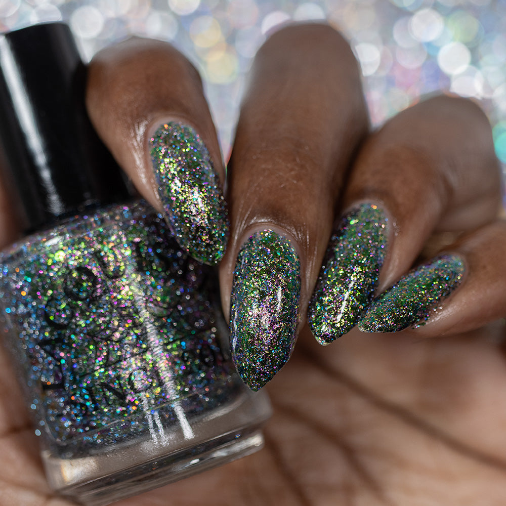 Lacquistry Nail Polish Fuck Your AI green purple grey flakie glitter