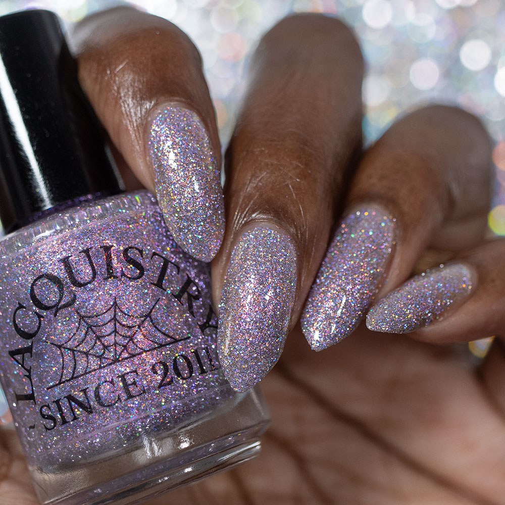 lavender sparkle and holo glitter pink nail polish START #88788 bottle says LACQUISTRY SINCE 2011
