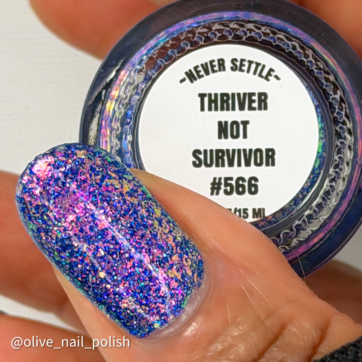 Bright Blue and purple glitter  flakie Lacquistry polish Thriver Not survivor