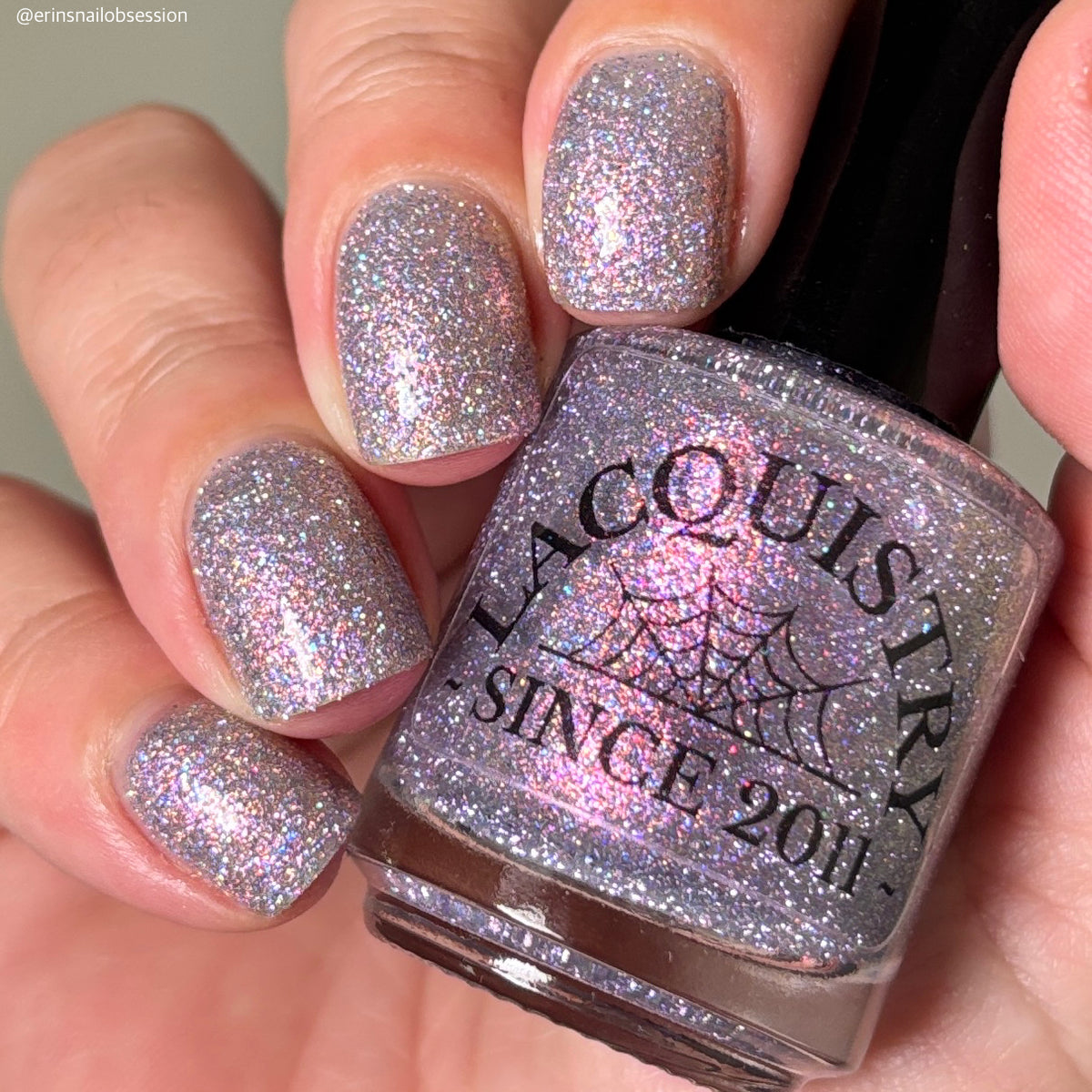 lavender sparkle and holo glitter pink nail polish START #88788 bottle says LACQUISTRY SINCE 2011