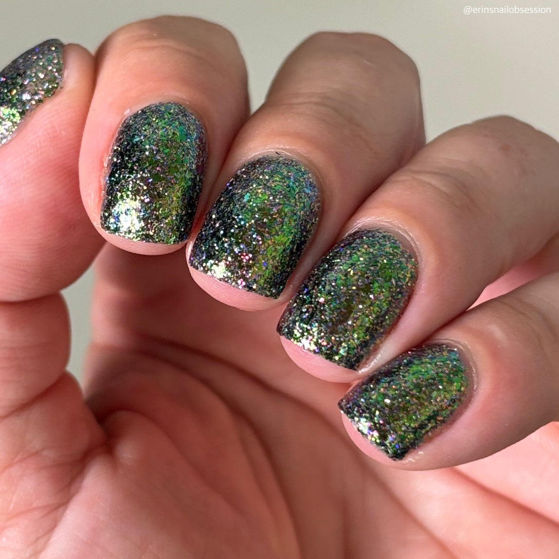 Lacquistry Nail Polish Fuck Your AI green purple grey flakie glitter