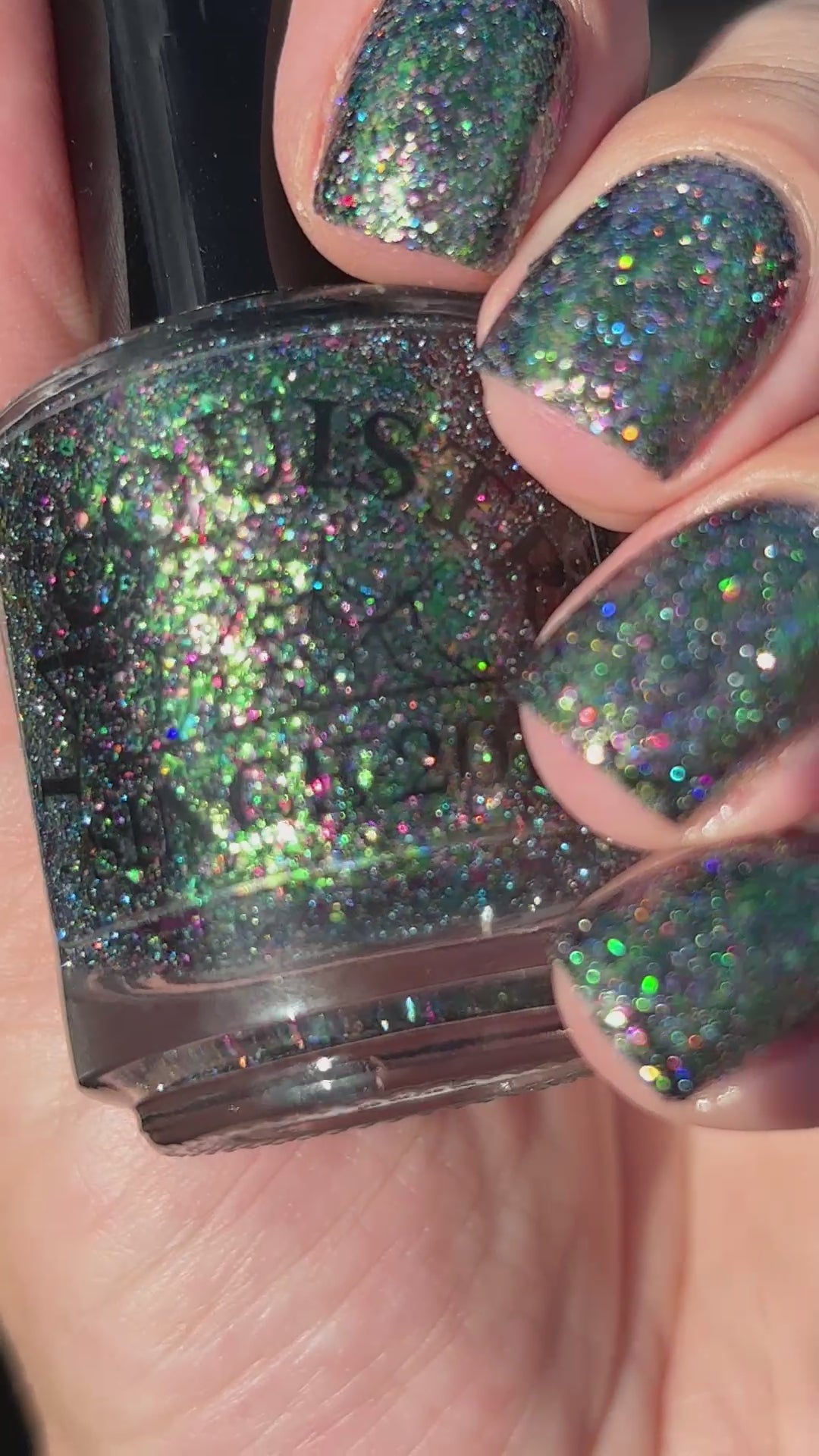 Lacquistry Nail Polish Fuck Your AI green purple grey flakie glitter